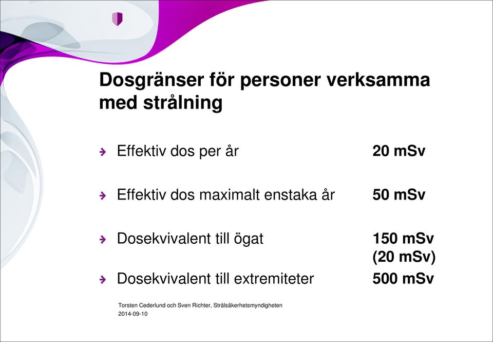 enstaka år 50 msv Dosekvivalent till ögat