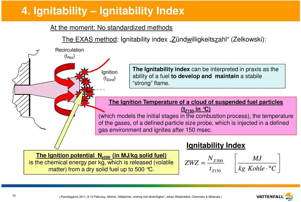 The Ignition Temperature of a cloud of suspended fuel particles (t Z150 in C) (which models the initial stages in the combustion process), the temperature of the gases, of a defined particle size