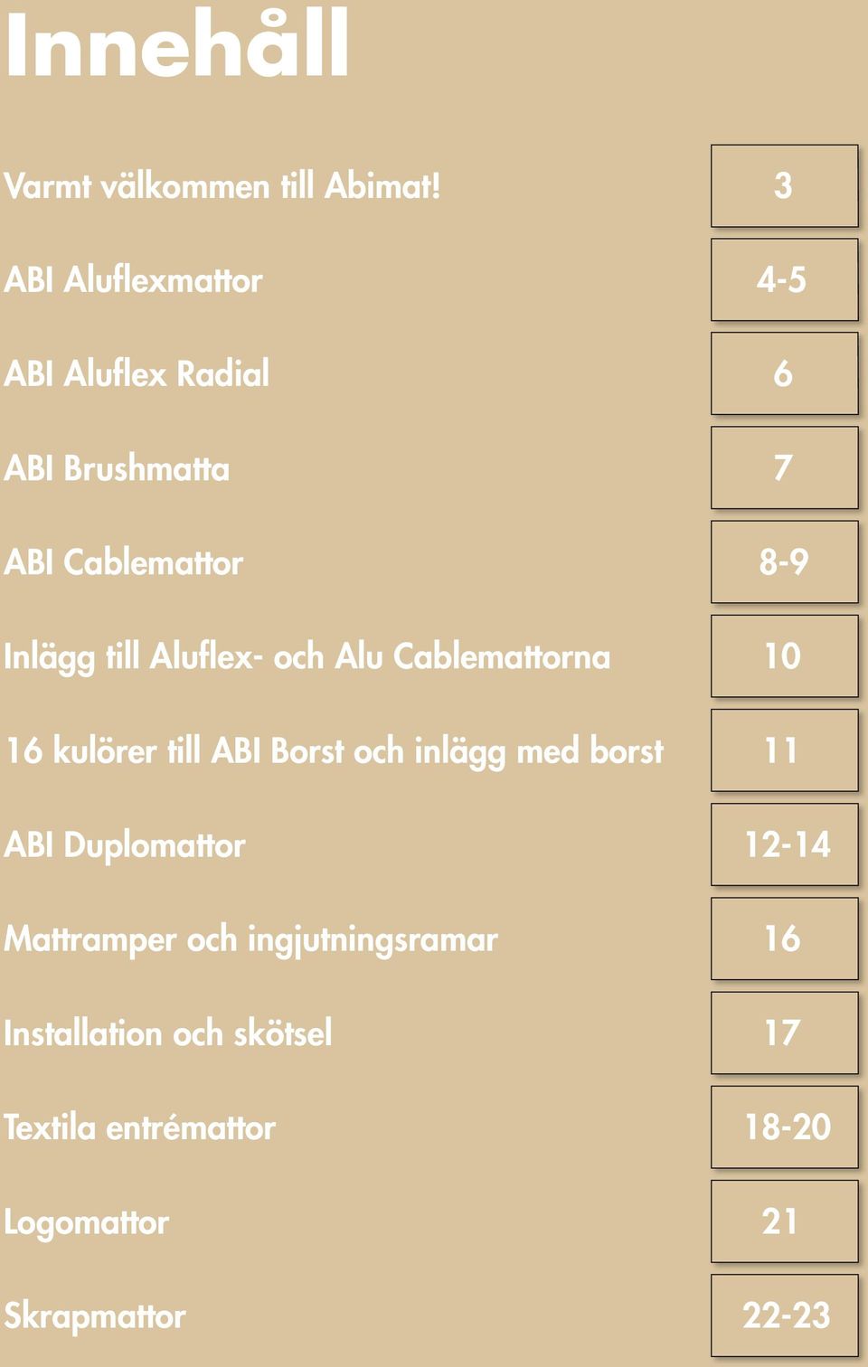 till Aluflex- och Alu Cablemattorna 10 16 kulörer till ABI Borst och inlägg med borst 11