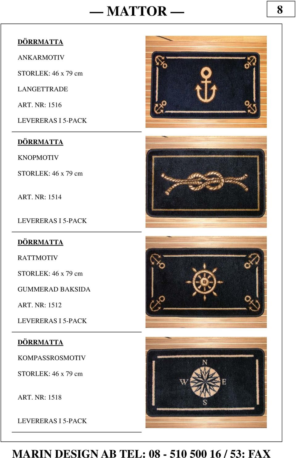 NR: 1514 LEVERERAS I 5-PACK DÖRRMATTA RATTMOTIV STORLEK: 46 x 79 cm GUMMERAD BAKSIDA ART.