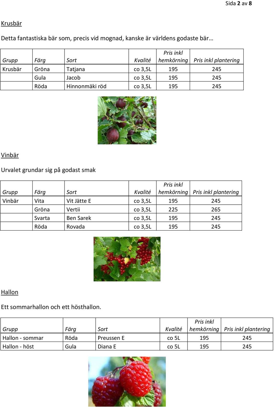 plantering Vinbär Vita Vit Jätte E co 3,5L 195 245 Gröna Vertii co 3,5L 225 265 Svarta Ben Sarek co 3,5L 195 245 Röda Rovada co 3,5L 195 245