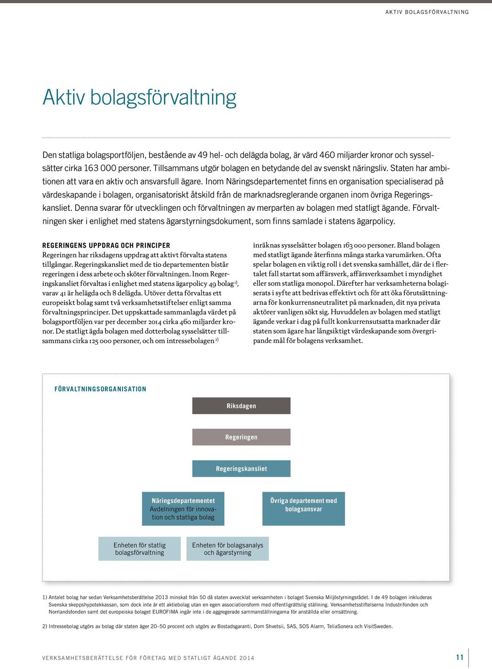 Inom Näringsdepartementet finns en organisation specialiserad på värdeskapande i bolagen, organisatoriskt åtskild från de marknadsreglerande organen inom övriga Regeringskansliet.