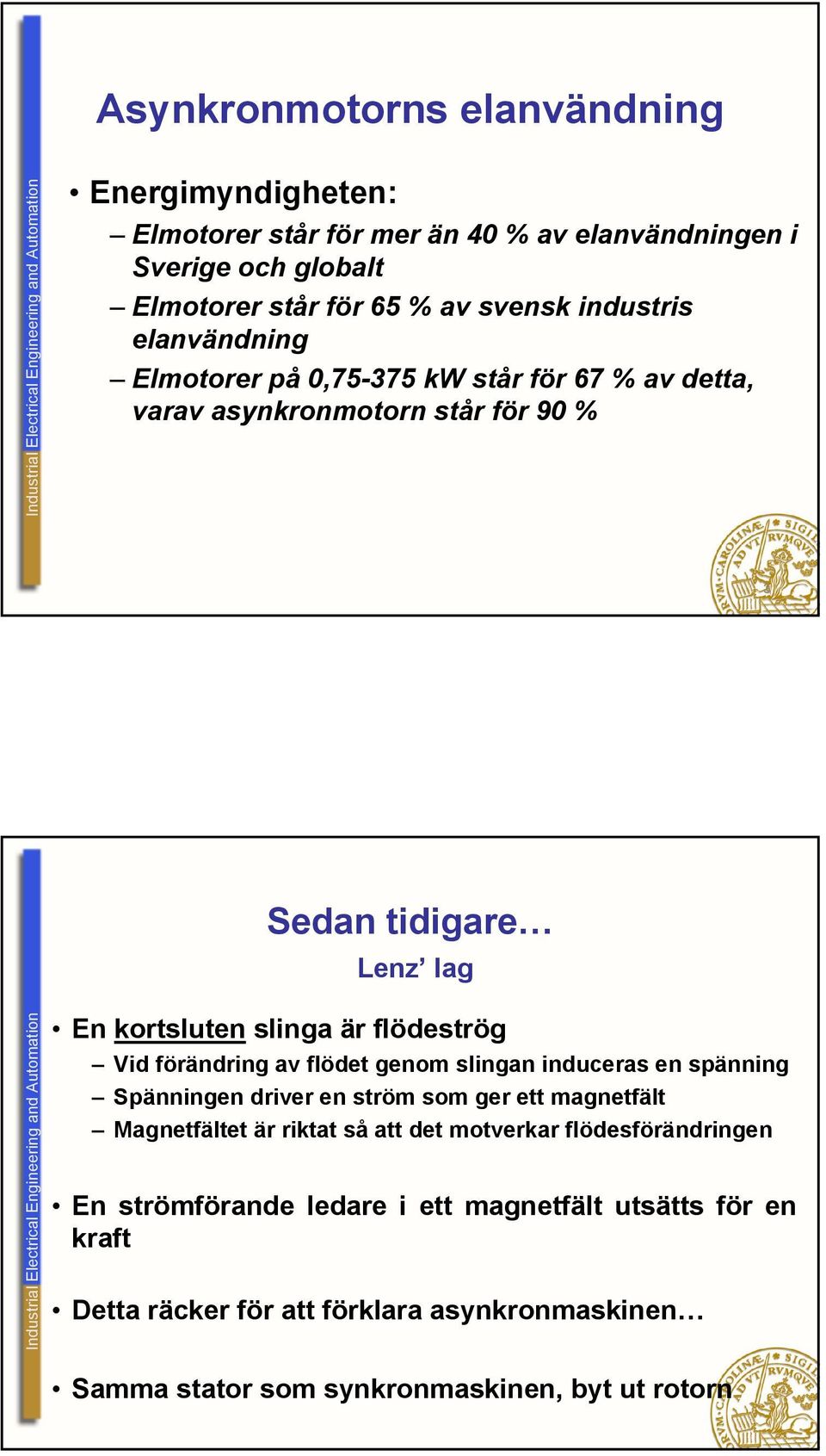 förändring av flödet genom slingan induceras en spänning Spänningen driver en ström som ger ett magnetfält Magnetfältet är riktat så att det motverkar