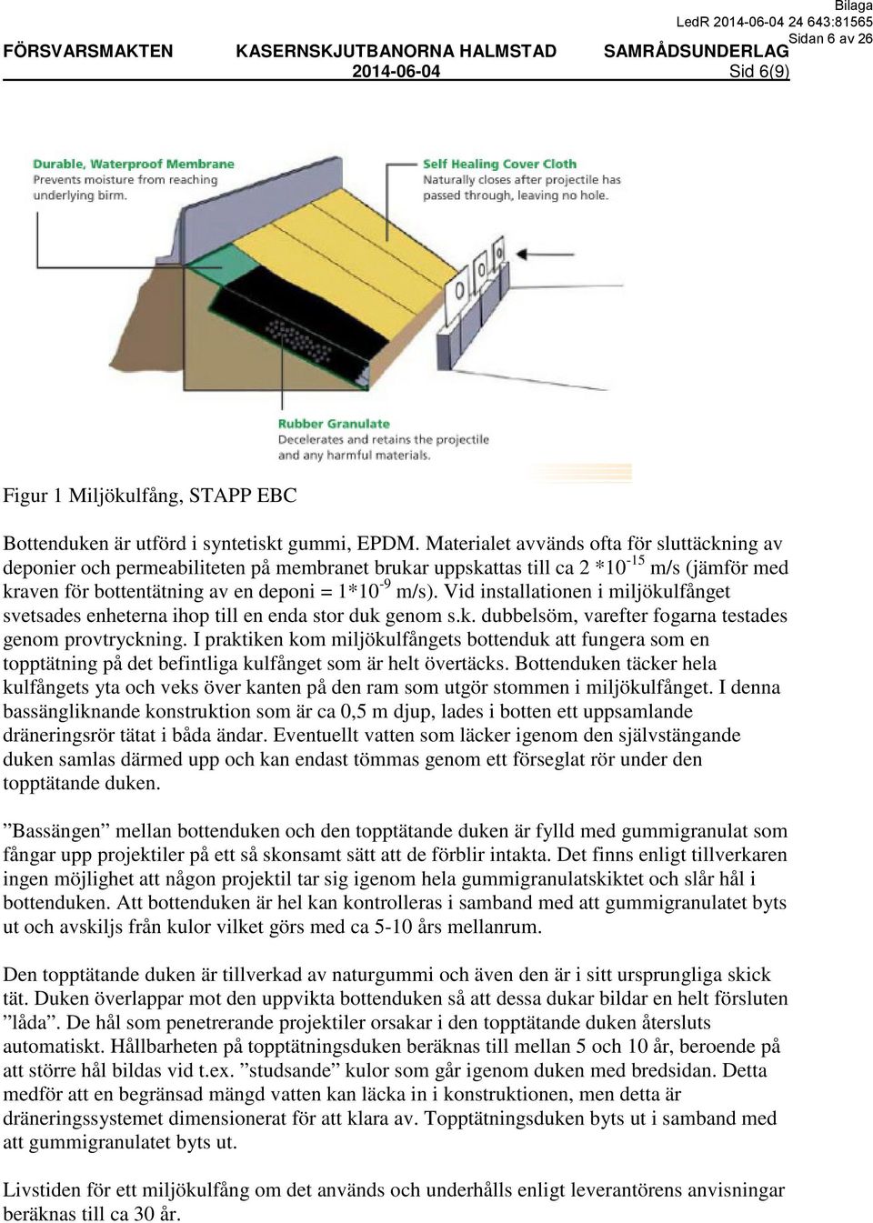 Vid installationen i miljökulfånget svetsades enheterna ihop till en enda stor duk genom s.k. dubbelsöm, varefter fogarna testades genom provtryckning.