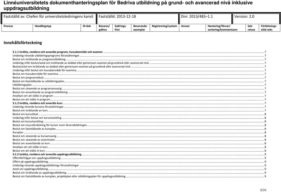 .. 7 Beslut/avtal om inrättande av dubbel eller gemensam examen på grundnivå eller avancerad nivå... 7 Underlag inför beslut om huvudområde för examina... 7 Beslut om huvudområde för examina.