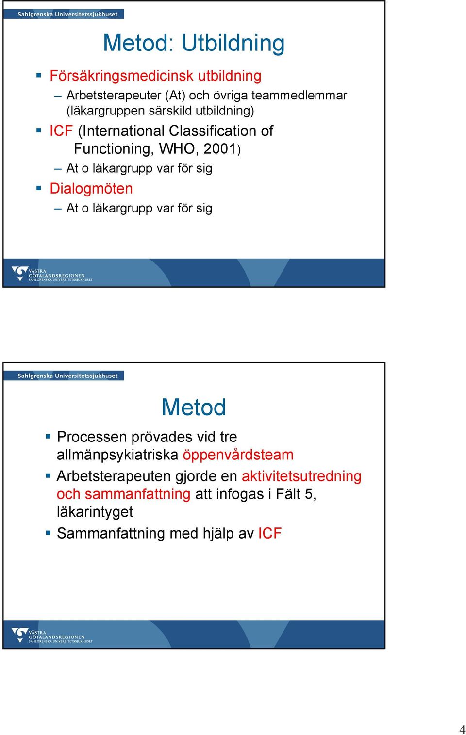 Dialogmöten At o läkargrupp var för sig Metod Processen prövades vid tre allmänpsykiatriska öppenvårdsteam