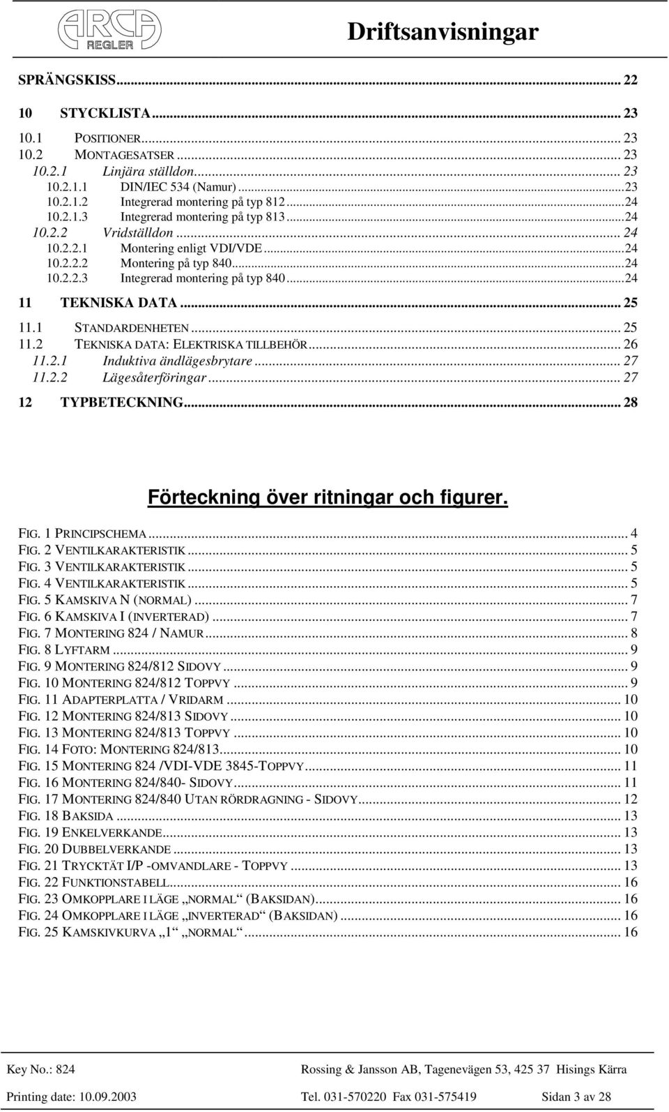 .. 25 11.2 TEKNISKA DATA: ELEKTRISKA TILLBEHÖR... 26 11.2.1 Induktiva ändlägesbrytare... 27 11.2.2 Lägesåterföringar... 27 12 TYPBETECKNING... 28 Förteckning över ritningar och figurer. FIG.