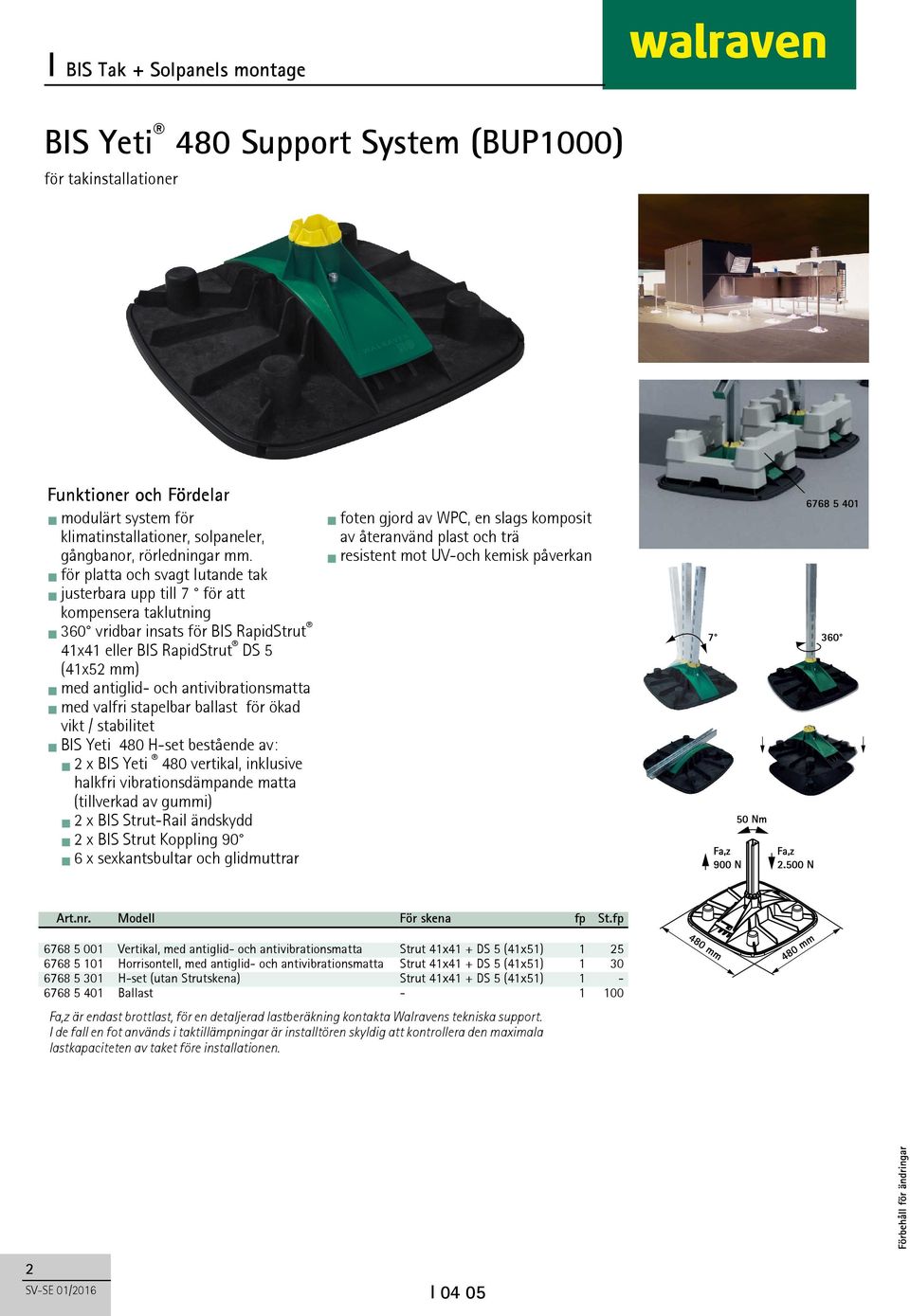 resistent mot UV-och kemisk påverkan för platta och svagt lutande tak justerbara upp till 7 för att kompensera taklutning 360 vridbar insats för BIS RapidStrut 4x4 eller BIS RapidStrut DS 5 (4x52 mm)