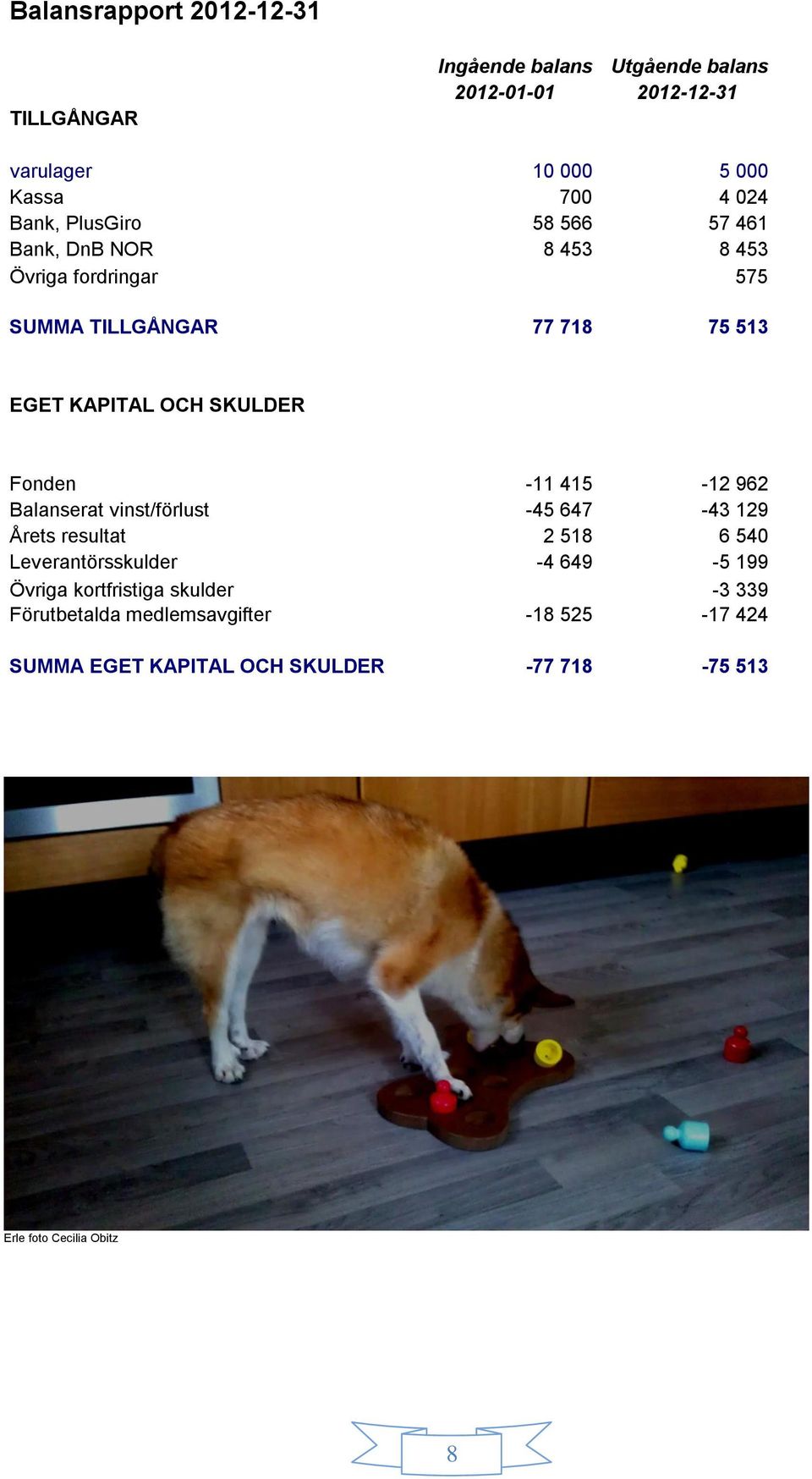 Fonden -11 415-12 962 Balanserat vinst/förlust -45 647-43 129 Årets resultat 2 518 6 540 Leverantörsskulder -4 649-5 199 Övriga