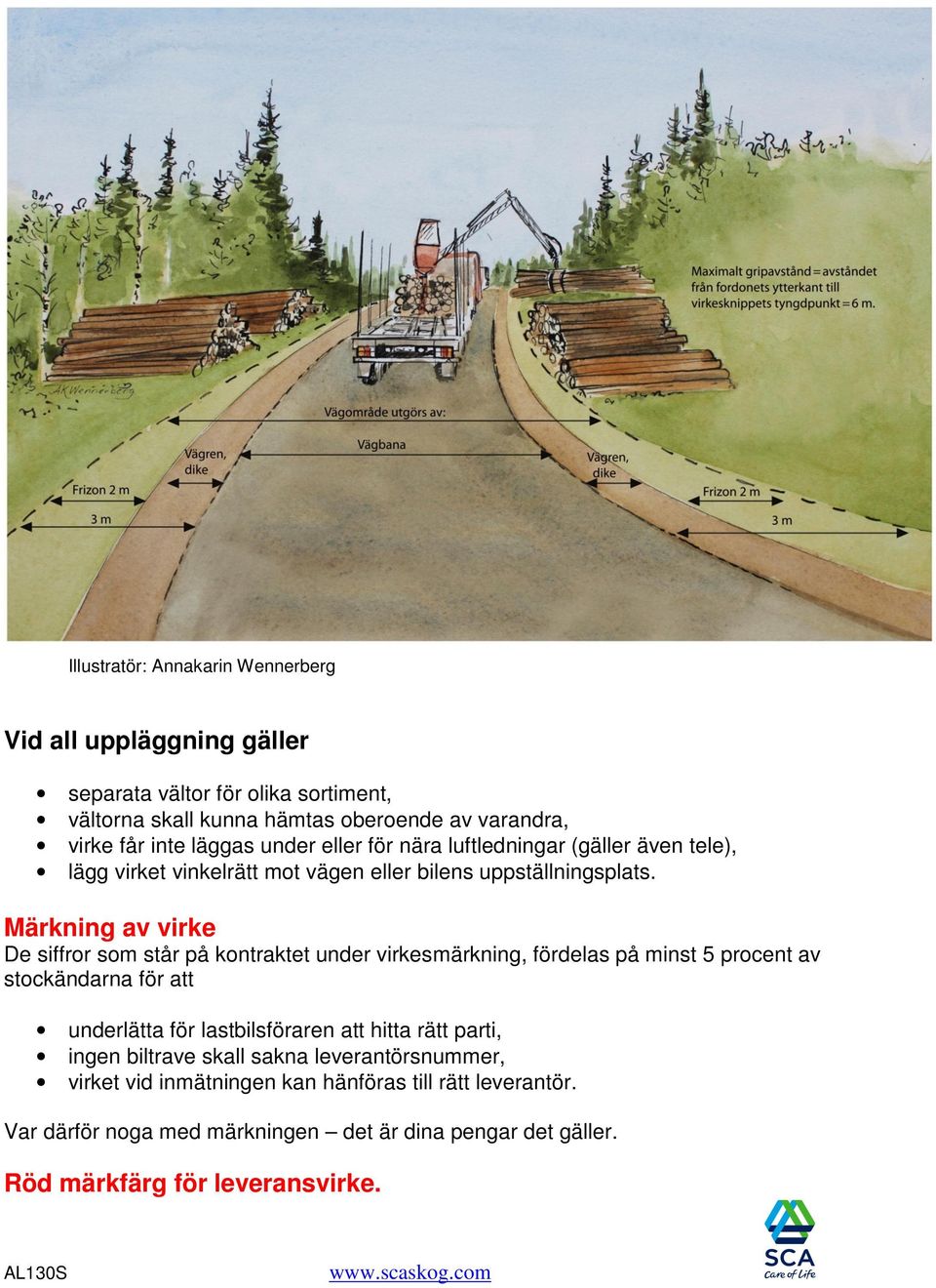 Märkning av virke De siffror som står på kontraktet under virkesmärkning, fördelas på minst 5 procent av stockändarna för att underlätta för lastbilsföraren att hitta