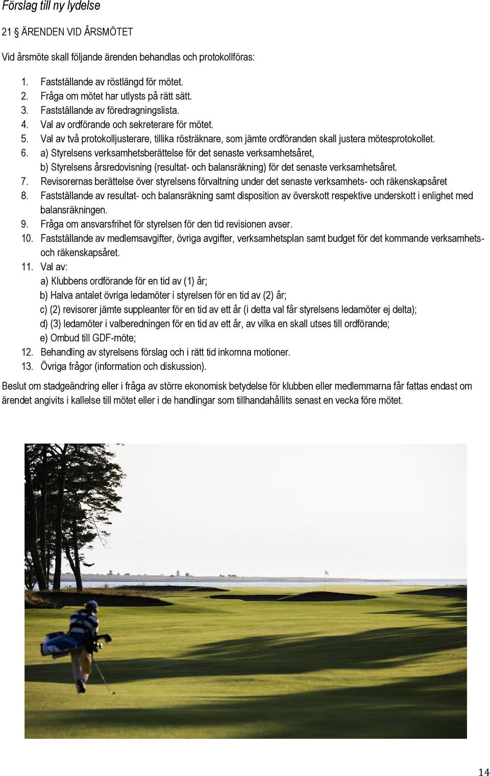 a) Styrelsens verksamhetsberättelse för det senaste verksamhetsåret, b) Styrelsens årsredovisning (resultat- och balansräkning) för det senaste verksamhetsåret. 7.