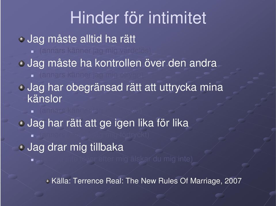 känner jag mig kvävd) Jag har rätt att ge igen lika för lika (annars känner jag mig förtryckt) Jag drar