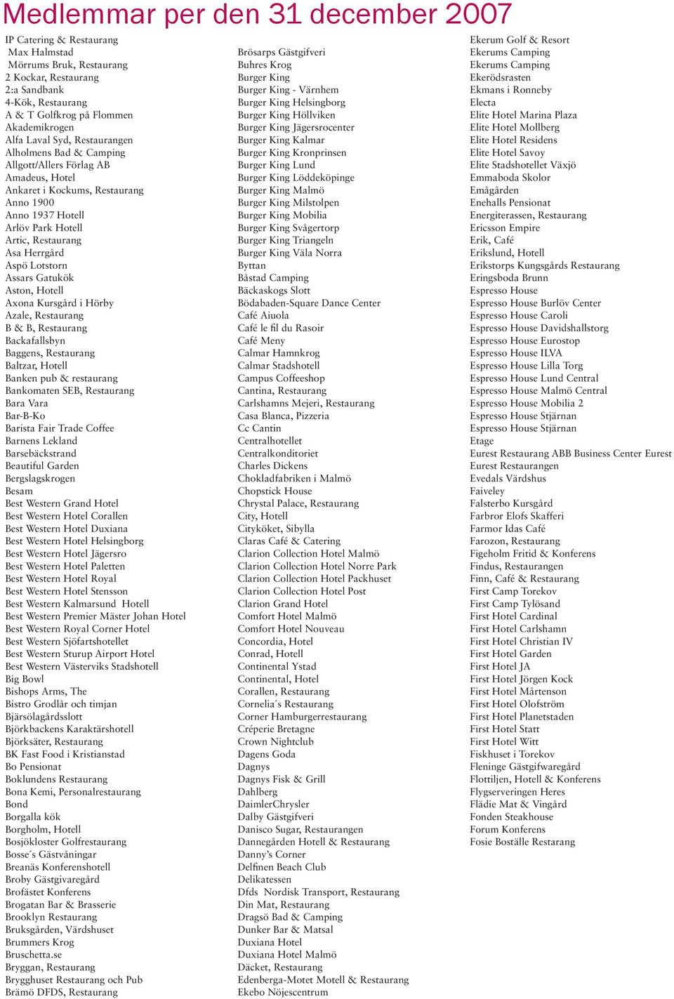 Lotstorn Assars Gatukök Aston, Hotell Axona Kursgård i Hörby Azale, Restaurang B & B, Restaurang Backafallsbyn Baggens, Restaurang Baltzar, Hotell Banken pub & restaurang Bankomaten SEB, Restaurang