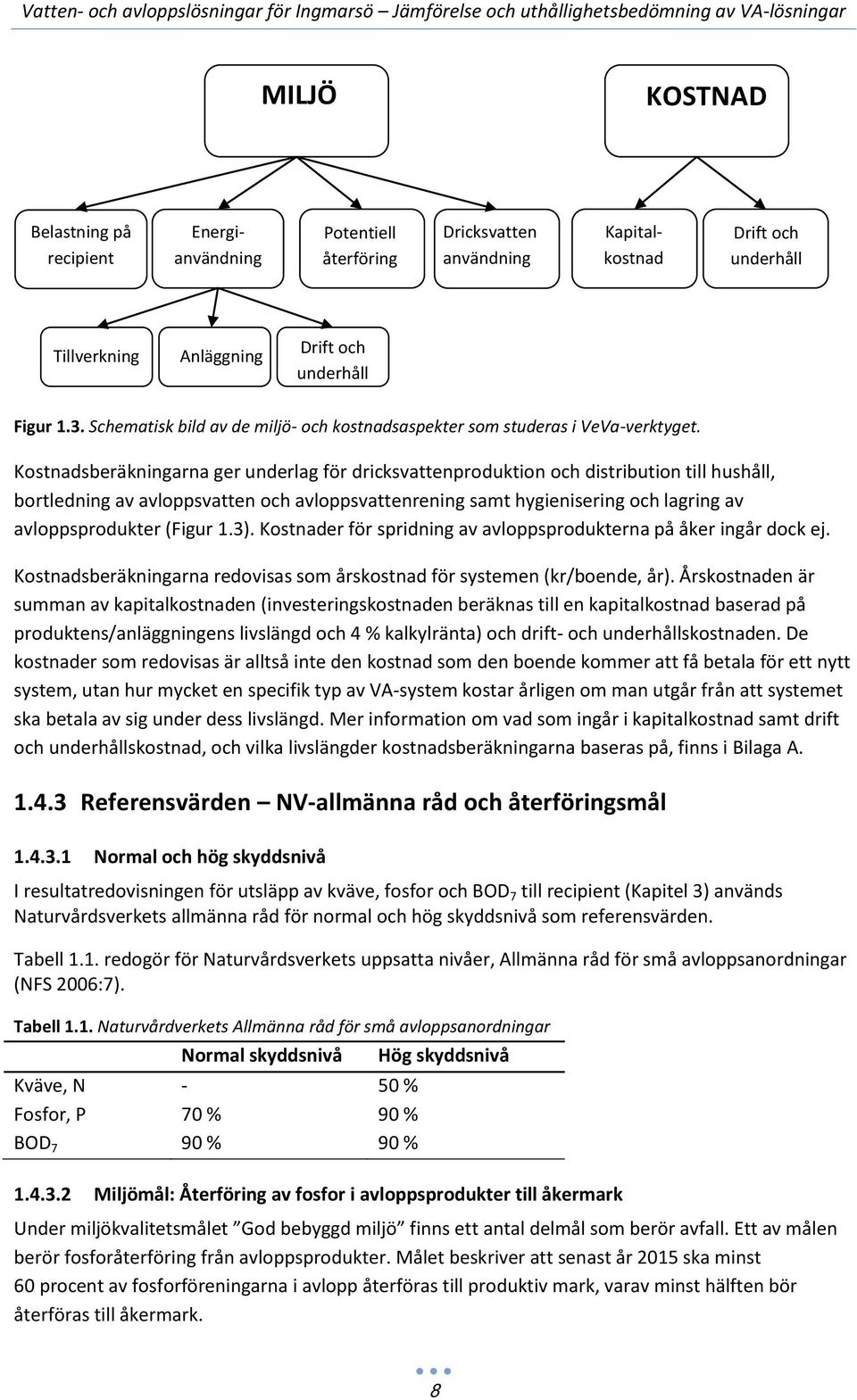 Kostnadsberäkningarna ger underlag för dricksvattenproduktion och distribution till hushåll, bortledning av avloppsvatten och avloppsvattenrening samt hygienisering och lagring av avloppsprodukter