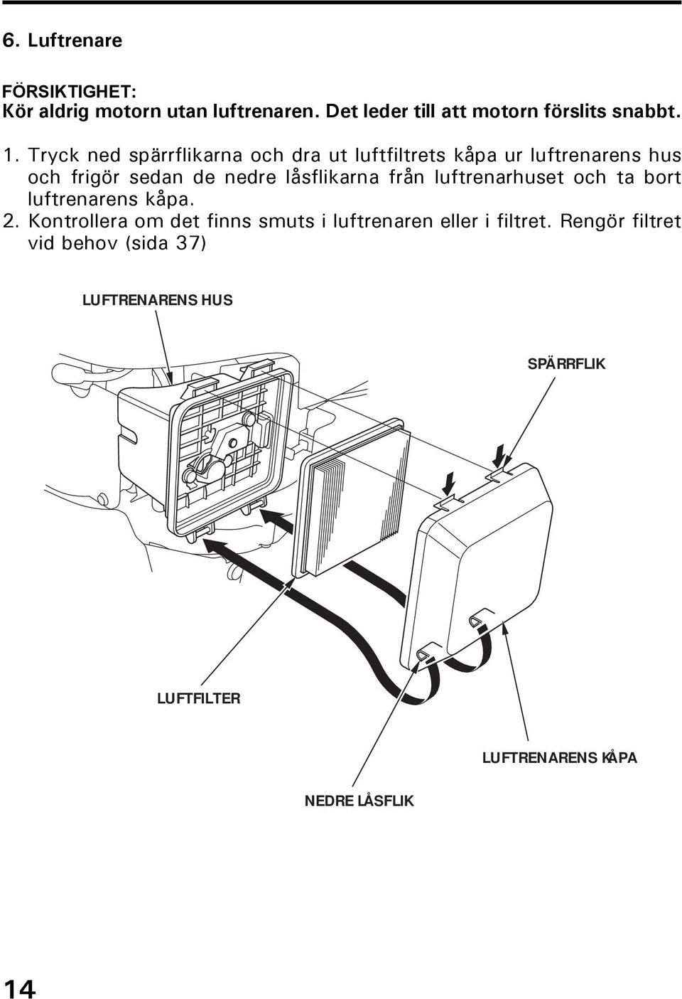 från luftrenarhuset och ta bort luftrenarens kåpa. 2.