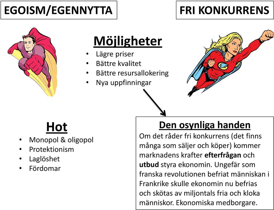 säljer och köper) kommer marknadens krafter efterfrågan och utbud styra ekonomin.