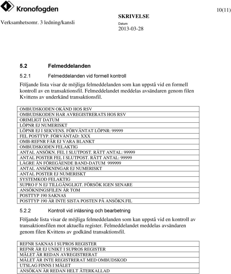 OMBUDSKODEN OKÄND HOS RSV OMBUDSKODEN HAR AVREGISTRERATS HOS RSV ORIMLIGT DATUM LÖPNR EJ NUMERISKT LÖPNR EJ I SEKVENS. FÖRVÄNTAT LÖPNR: 99999 FEL POSTTYP.