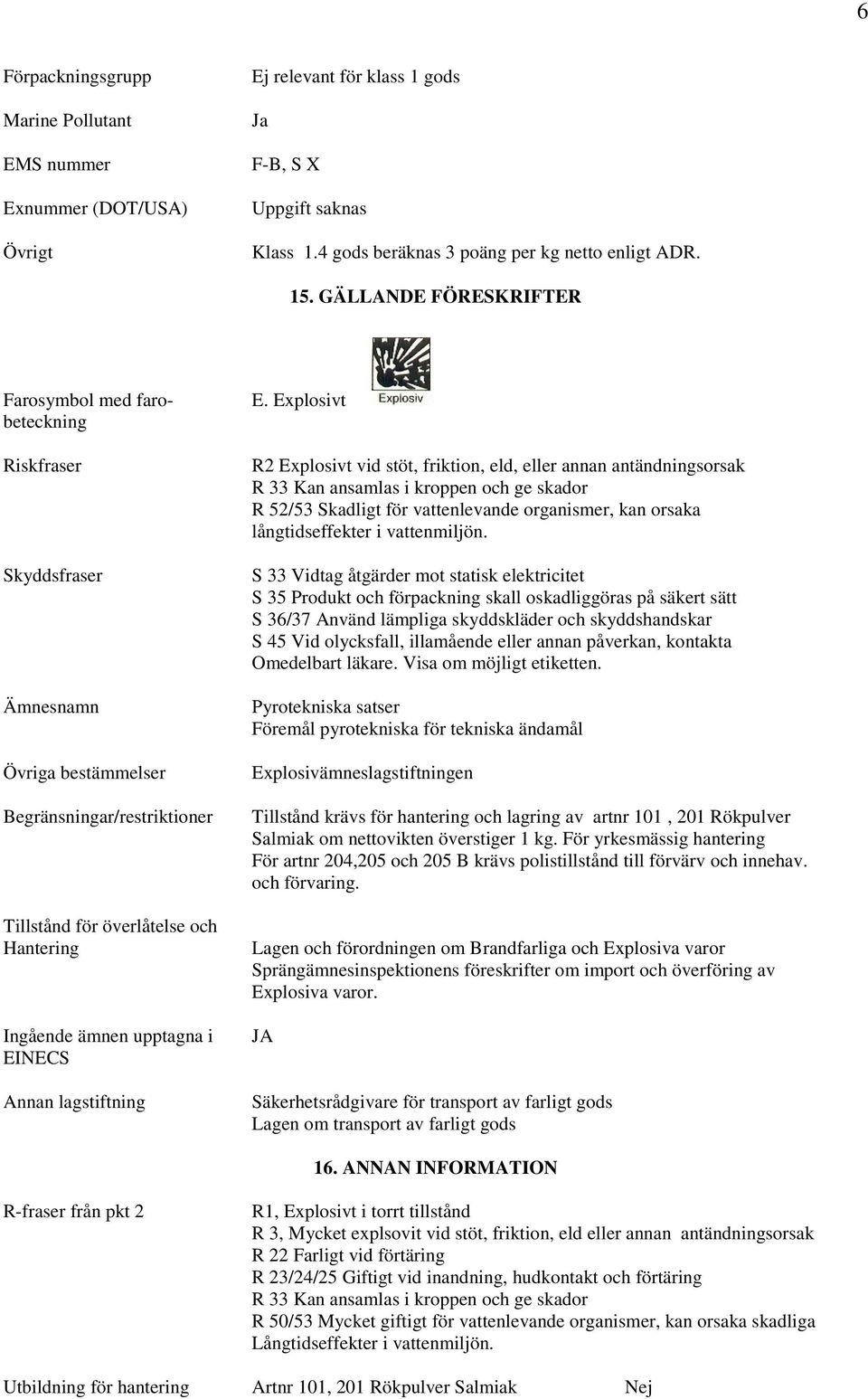 EINECS Annan lagstiftning E.