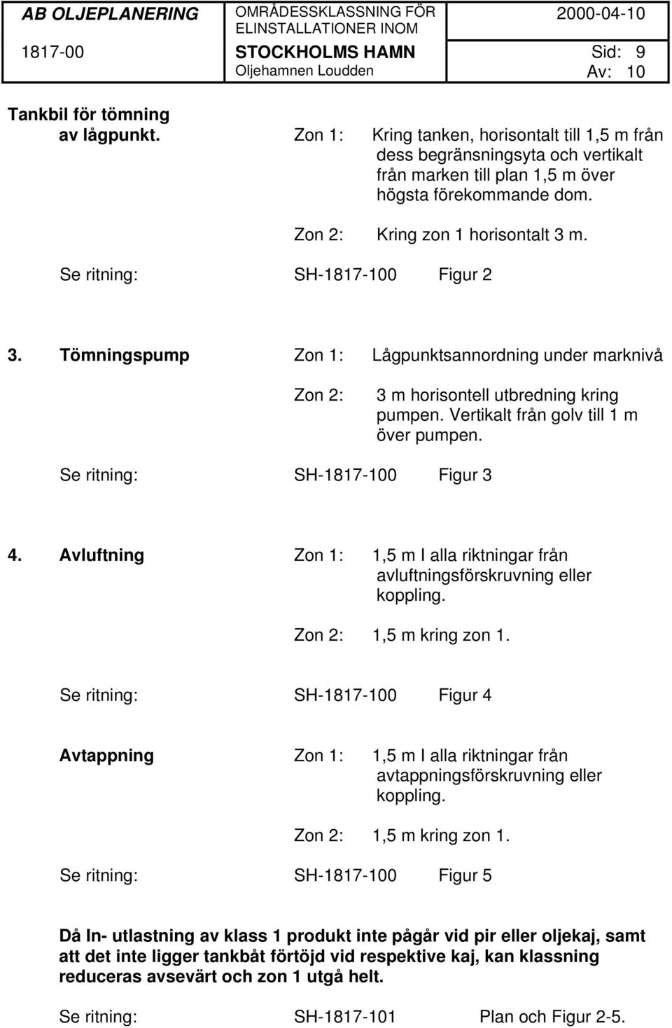 Vertikalt från golv till 1 m över pumpen. Se ritning: SH-1817-100 Figur 3 4. Avluftning Zon 1: 1,5 m I alla riktningar från avluftningsförskruvning eller koppling. Zon 2: 1,5 m kring zon 1.