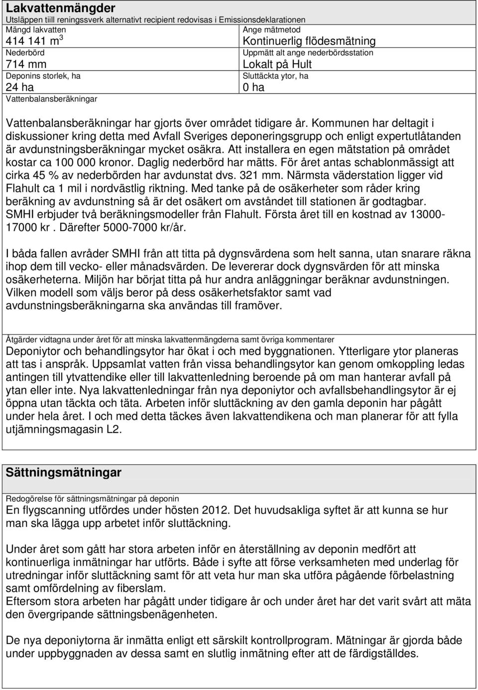 Kommunen har deltagit i diskussioner kring detta med Avfall Sveriges deponeringsgrupp och enligt expertutlåtanden är avdunstningsberäkningar mycket osäkra.