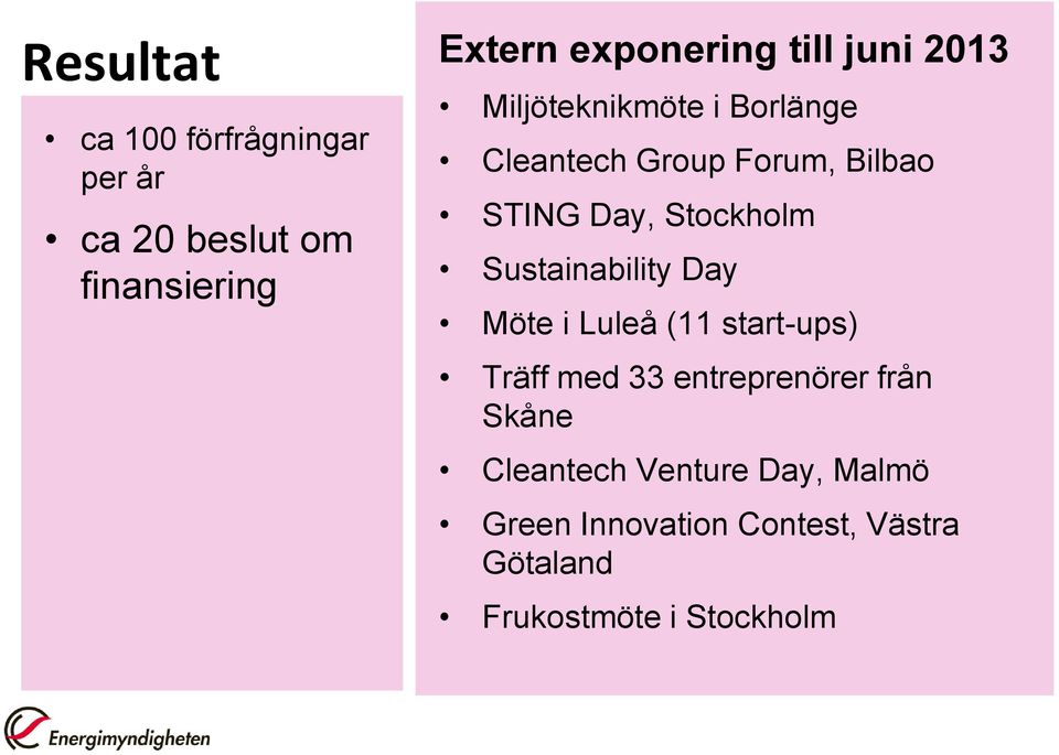 Stockholm Sustainability Day Möte i Luleå (11 start-ups) Träff med 33 entreprenörer från