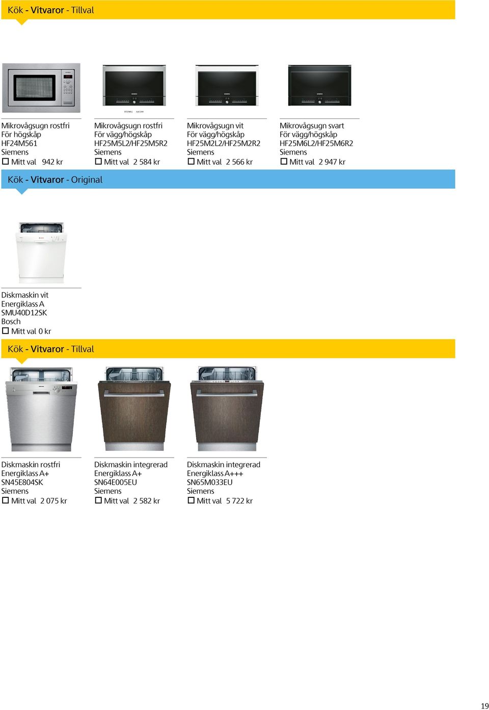 Kök - Vitvaror - Original Diskmaskin vit Energiklass A SMU40D12SK Bosch Mitt val 0 kr Kök - Vitvaror - Tillval Diskmaskin rostfri Energiklass A+ SN45E804SK Siemens