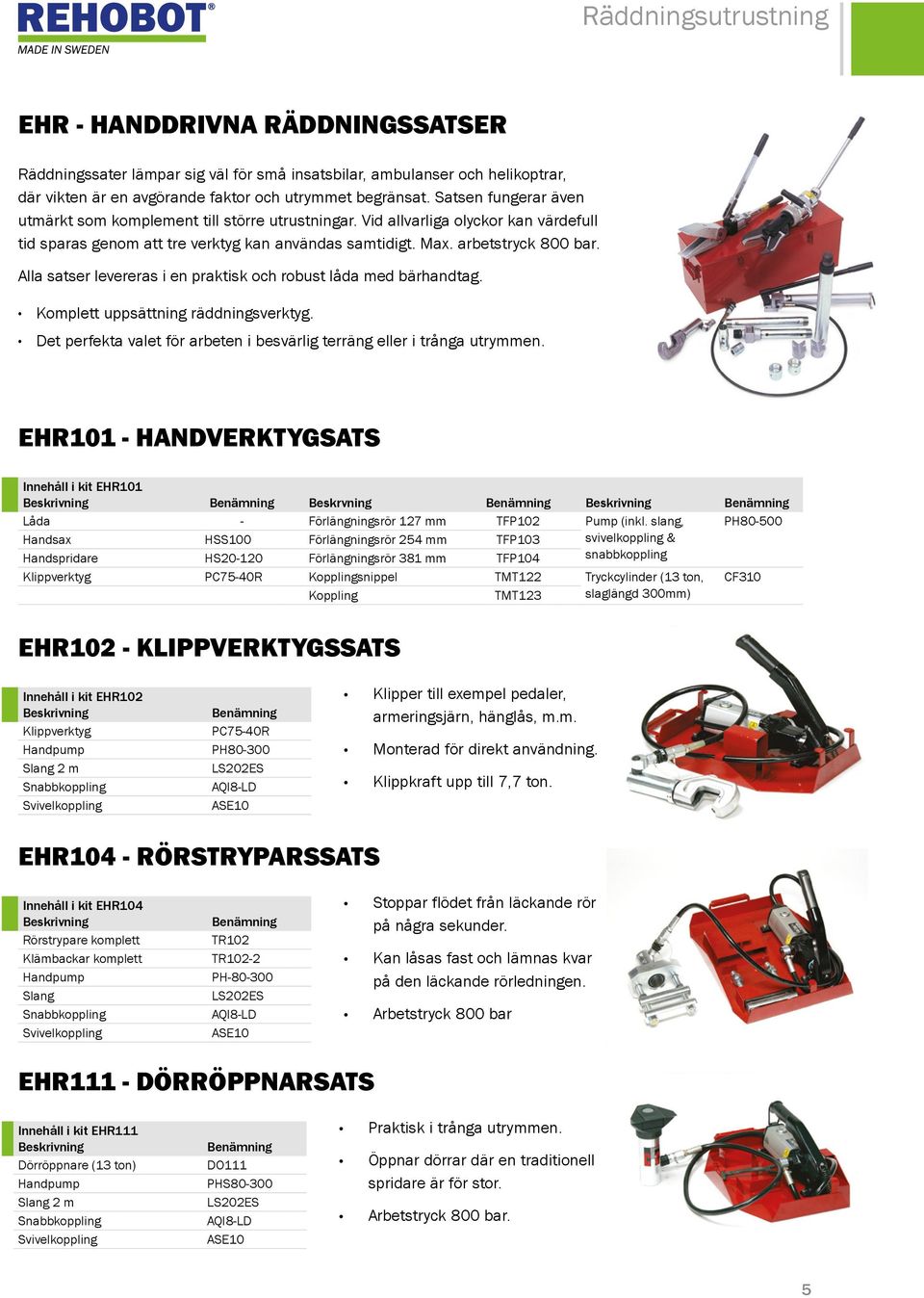 Alla satser levereras i en praktisk och robust låda med bärhandtag. Komplett uppsättning räddningsverktyg. Det perfekta valet för arbeten i besvärlig terräng eller i trånga utryen.