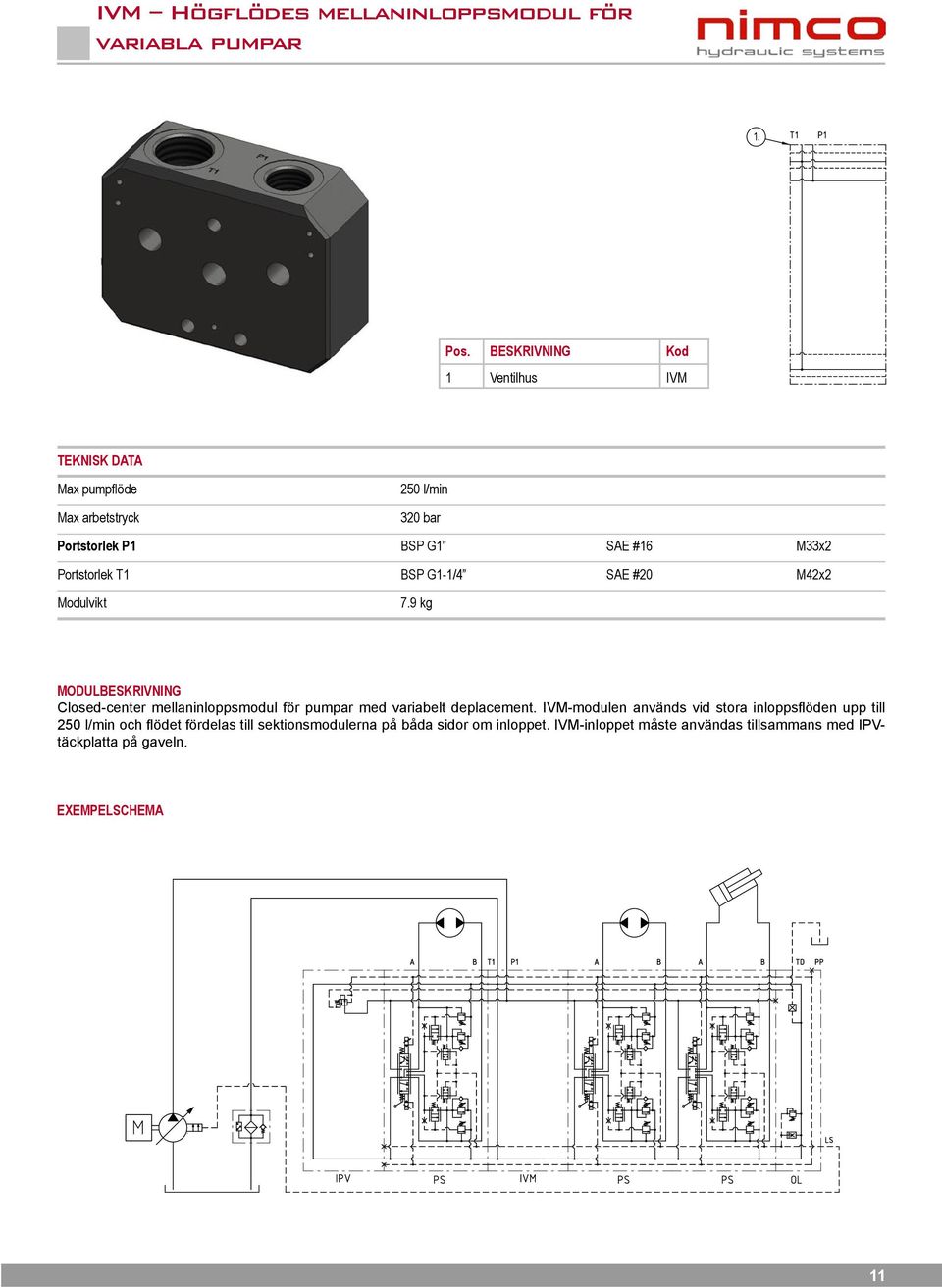 Portstorlek T1 BSP G1-1/4 SAE # M42x2 Modulvikt 7.