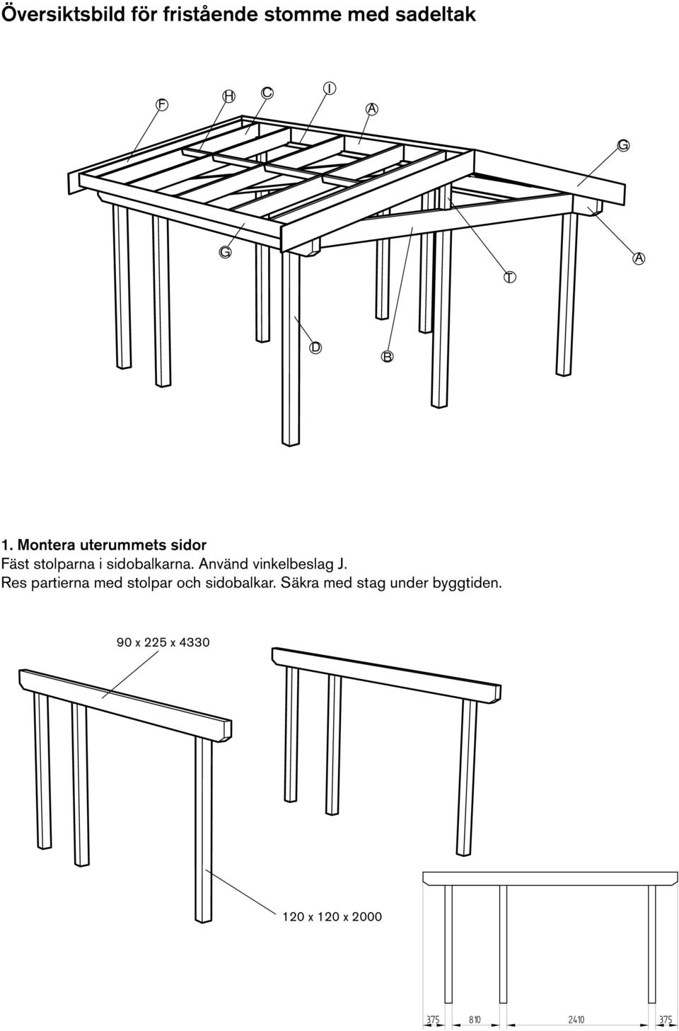 Använd vinkelbeslag J. Res partierna med stolpar och sidobalkar.