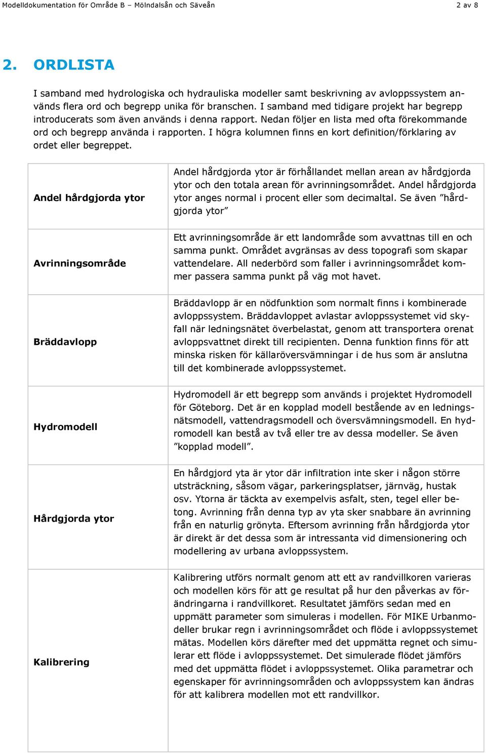 I samband med tidigare projekt har begrepp introducerats som även används i denna rapport. Nedan följer en lista med ofta förekommande ord och begrepp använda i rapporten.