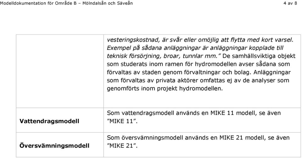 De samhällsviktiga objekt som studerats inom ramen för hydromodellen avser sådana som förvaltas av staden genom förvaltningar och bolag.