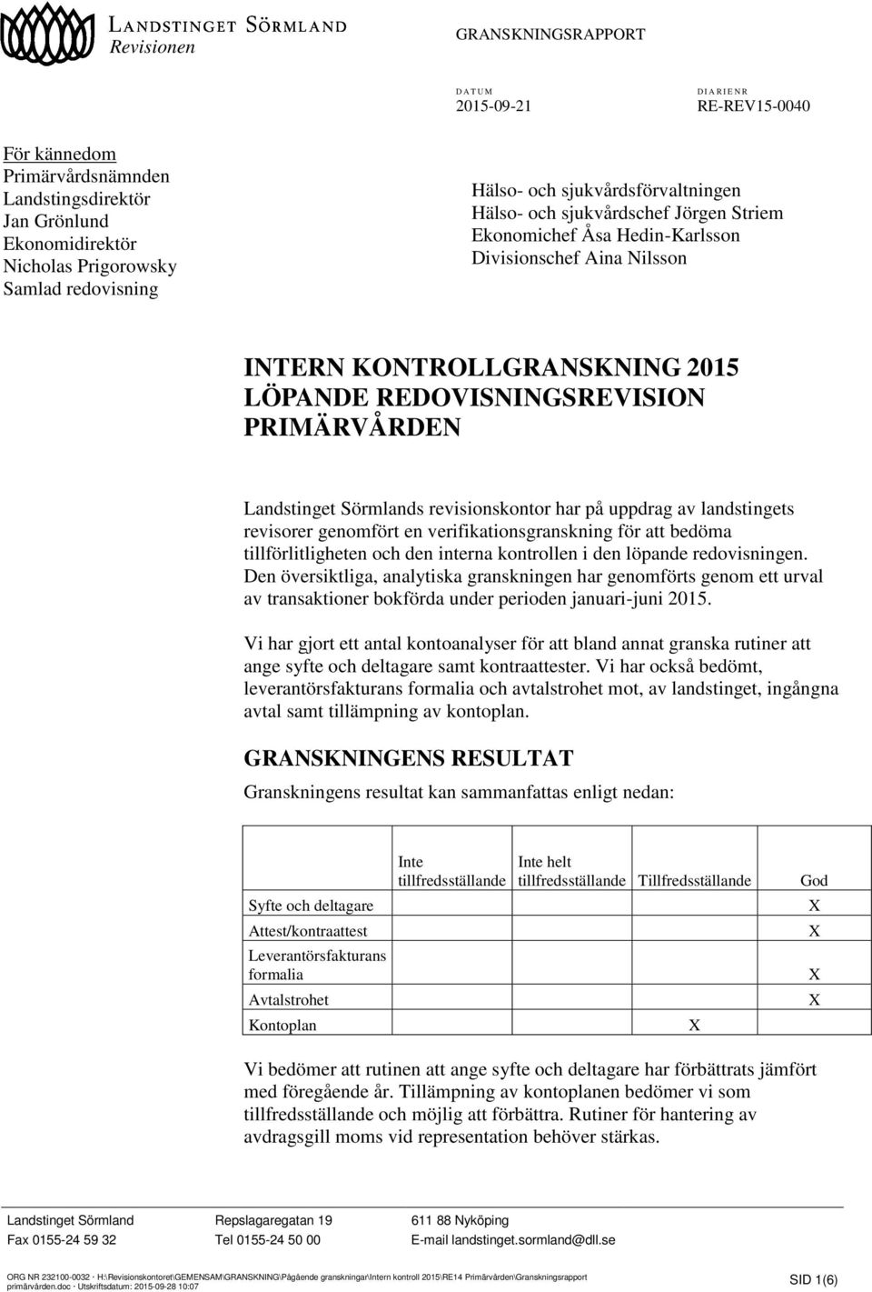 revisorer genomfört en verifikationsgranskning för att bedöma tillförlitligheten och den interna kontrollen i den löpande redovisningen.