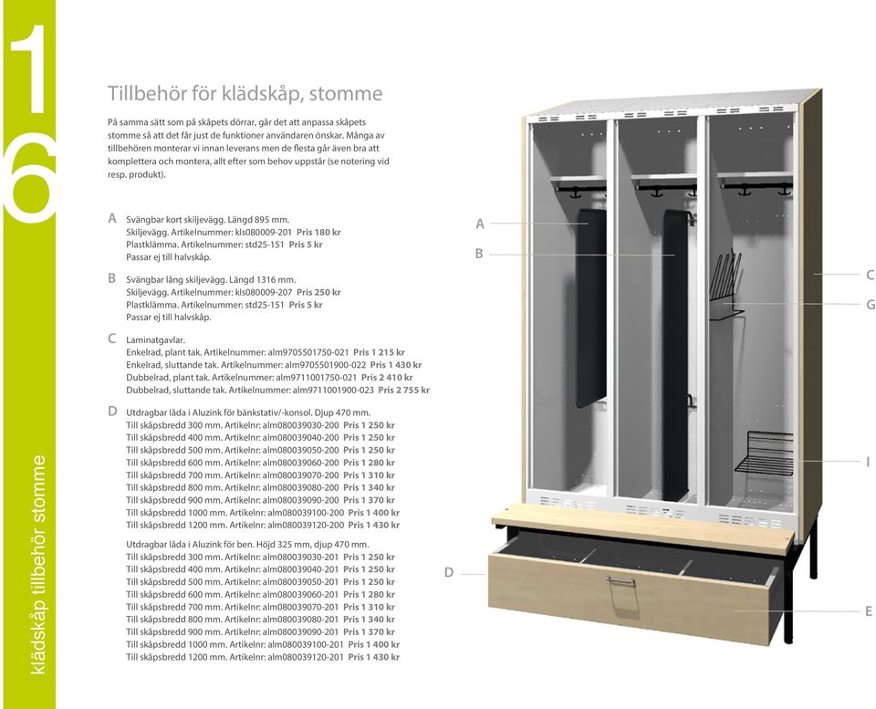 Längd 895 mm. Skiljevägg. Artikelnummer: kls080009-201 Pris 180 kr Plastklämma. Artikelnummer: std25-151 Pris 5 kr Passar ej till halvskåp. B Svängbar lång skiljevägg. Längd 1316 mm. Skiljevägg. Artikelnummer: kls080009-207 Pris 250 kr Plastklämma.