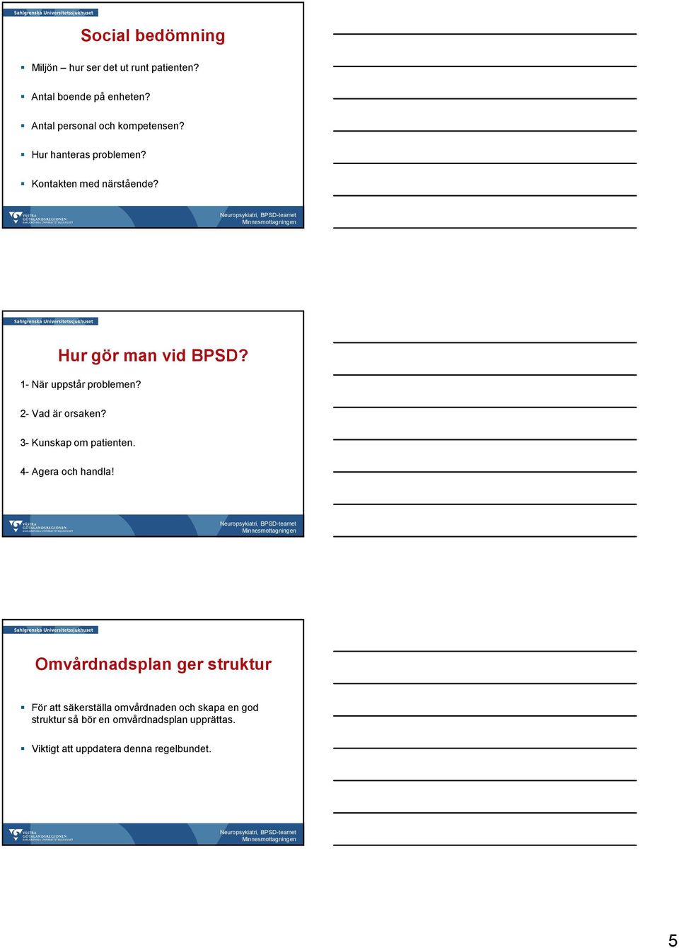 1- När uppstår problemen? 2- Vad är orsaken? 3- Kunskap om patienten. 4- Agera och handla!