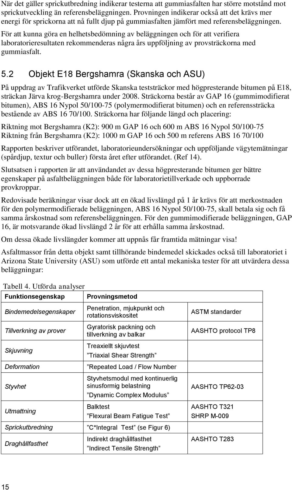För att kunna göra en helhetsbedömning av beläggningen och för att verifiera laboratorieresultaten rekommenderas några års uppföljning av provsträckorna med gummiasfalt. 5.
