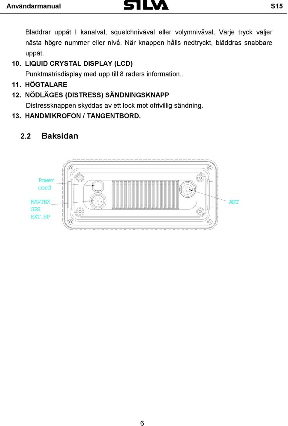 LIQUID CRYSTAL DISPLAY (LCD) Punktmatrisdisplay med upp till 8 raders information.. 11. HÖGTALARE 12.