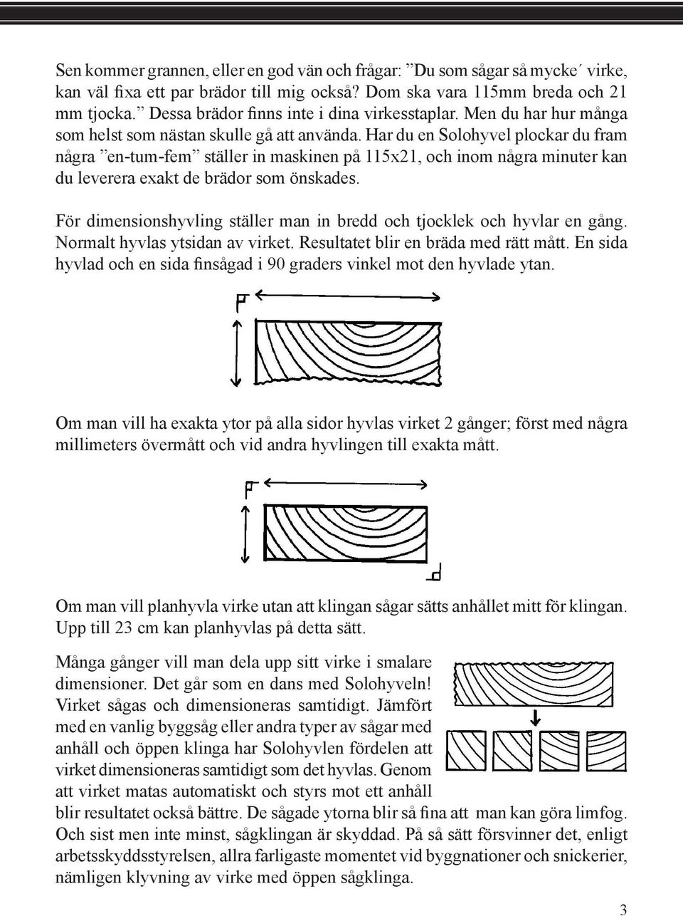 Har du en Solohyvel plockar du fram några en-tum-fem ställer in maskinen på 115x21, och inom några minuter kan du leverera exakt de brädor som önskades.