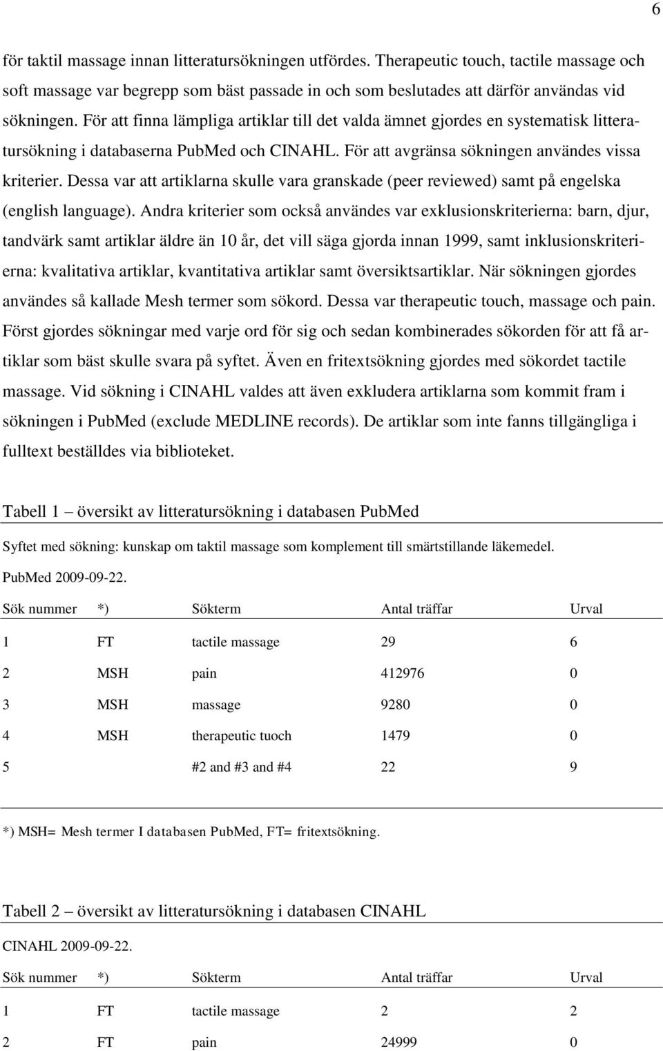 Dessa var att artiklarna skulle vara granskade (peer reviewed) samt på engelska (english language).