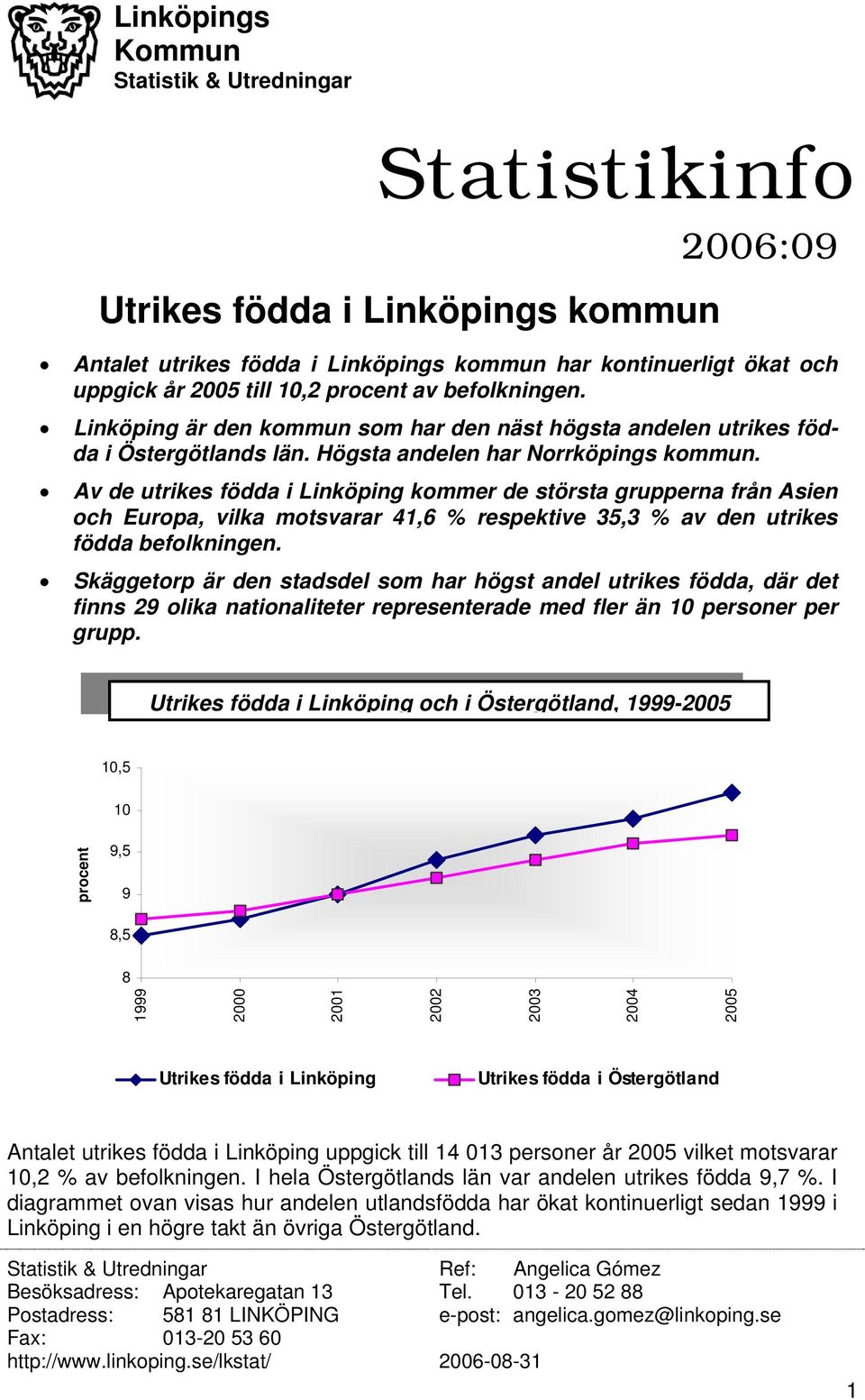 Av de utrikes födda i Linköping kommer de största grupperna från Asien och Europa, vilka motsvarar 41,6 % respektive 35,3 % av den utrikes födda befolkningen.