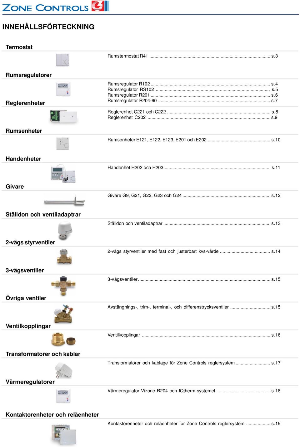 .. s.12 Ställdon och ventiladaptrar Ställdon och ventiladaptrar... s.13 2-vägs styrventiler 2-vägs styrventiler med fast och justerbart kvs-värde... s.14 3-vägsventiler 3-vägsventiler... s.15 Övriga ventiler Avstängnings-, trim-, terminal-, och differenstrycksventiler.