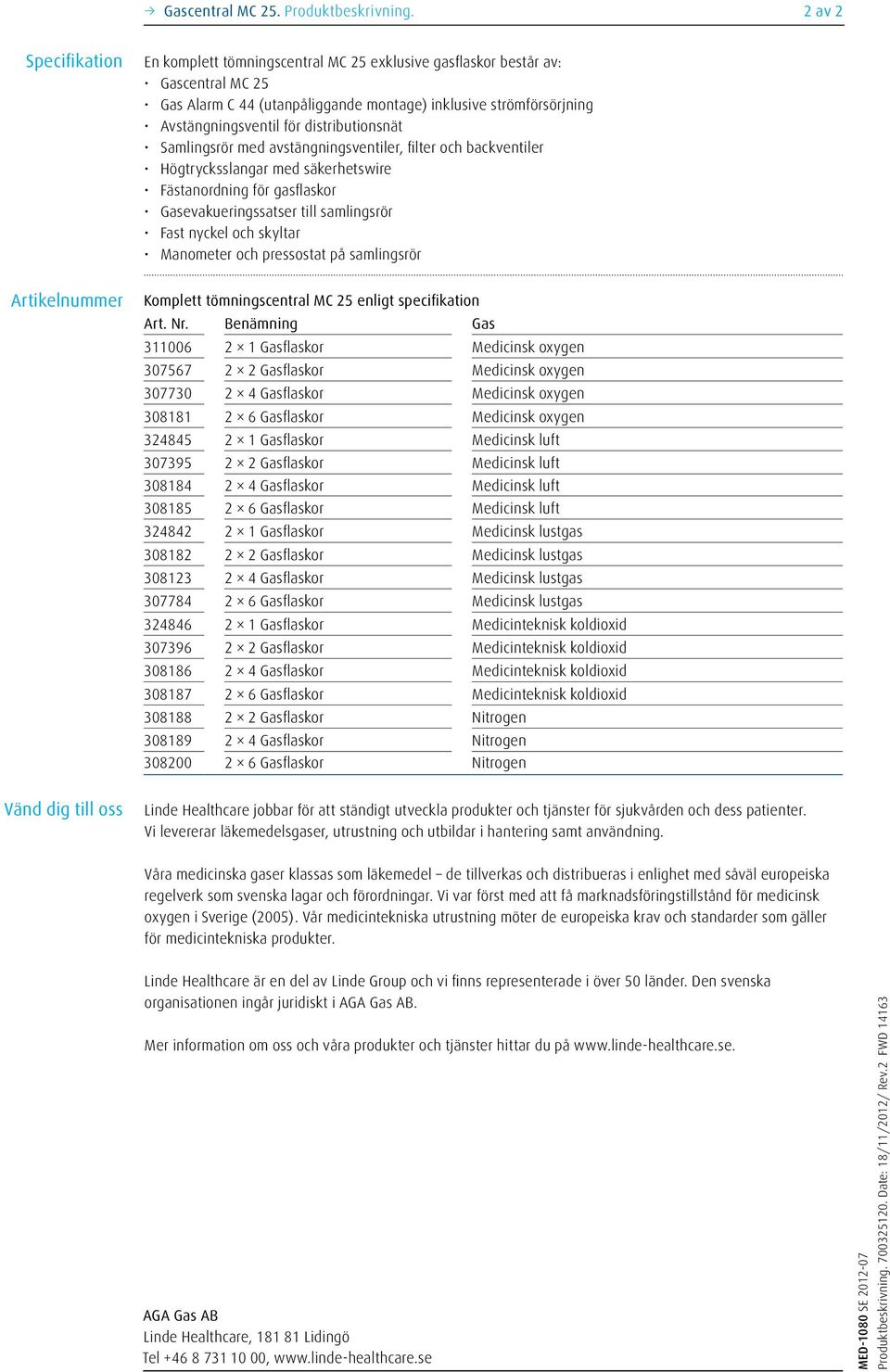 distributionsnät Samlingsrör med avstängningsventiler, filter och backventiler Högtrycksslangar med säkerhetswire Fästanordning för gasflaskor Gasevakueringssatser till samlingsrör Fast nyckel och