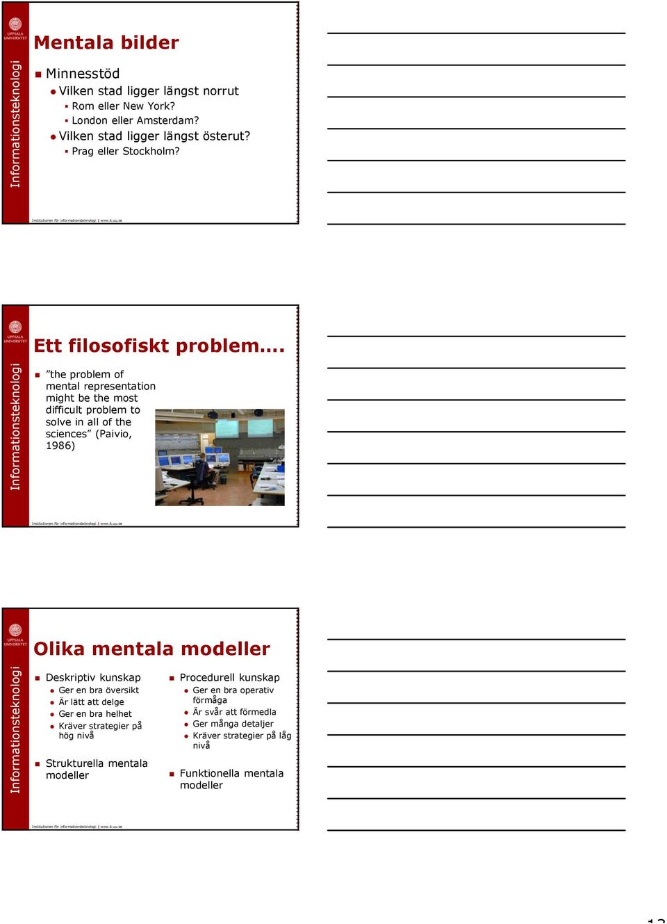 the problem of mental representation might be the most difficult problem to solve in all of the sciences (Paivio, 986) Olika mentala modeller Deskriptiv