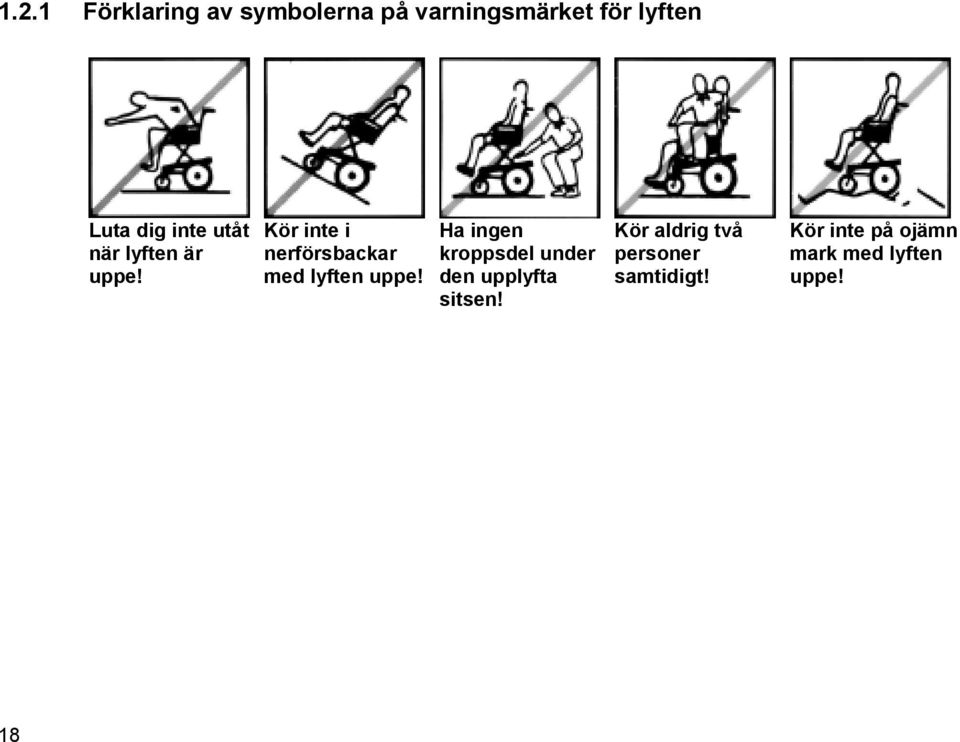 Kör inte i nerförsbackar med lyften uppe!