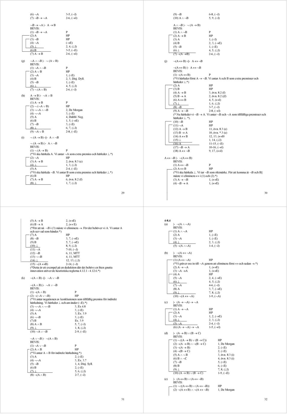 (6) B 1, 5, ( E) (7) B 3, ( E) (8) 6, 7, ( I) (9) A B 2-8, ( E) (i) (A B) - - A B (A B) - A B (1) (A B) P (*Vi sk härled A. Vi ntr A som etr premiss och härleder.*) (2) A HP (3) A B 2, övn. 8.