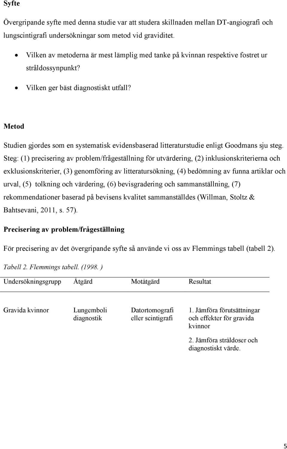 Metod Studien gjordes som en systematisk evidensbaserad litteraturstudie enligt Goodmans sju steg.