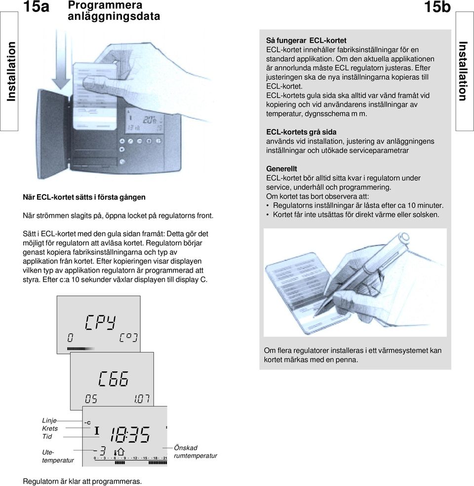 gula sida ska alltid var vänd framåt vid kopiering och vid användarens inställningar av temperatur, dygnsschema m m.