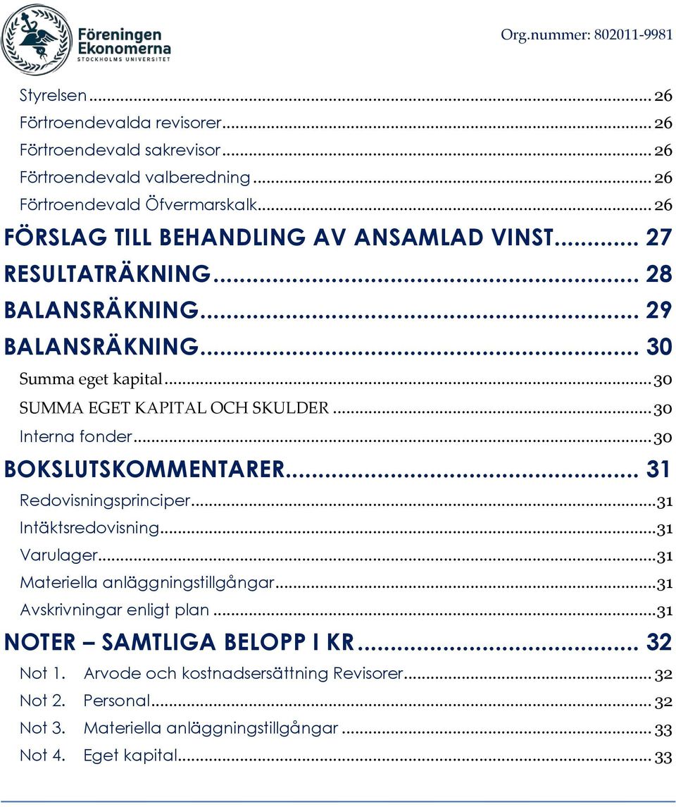 .. 30 Interna fonder... 30 BOKSLUTSKOMMENTARER... 31 Redovisningsprinciper... 31 Intäktsredovisning... 31 Varulager... 31 Materiella anläggningstillgångar.