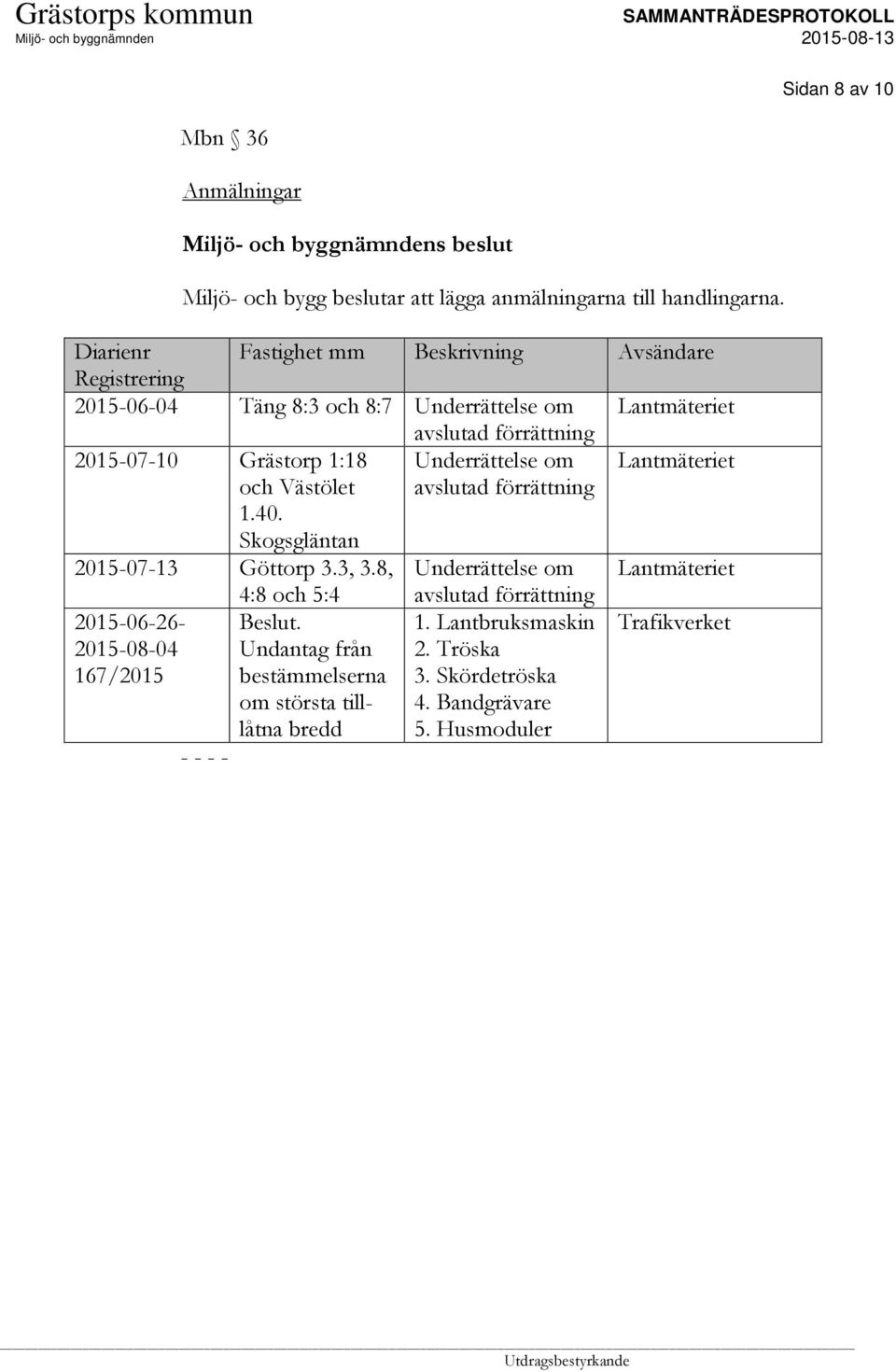 1:18 Underrättelse om Lantmäteriet och Västölet 1.40. Skogsgläntan avslutad förrättning 2015-07-13 Göttorp 3.3, 3.