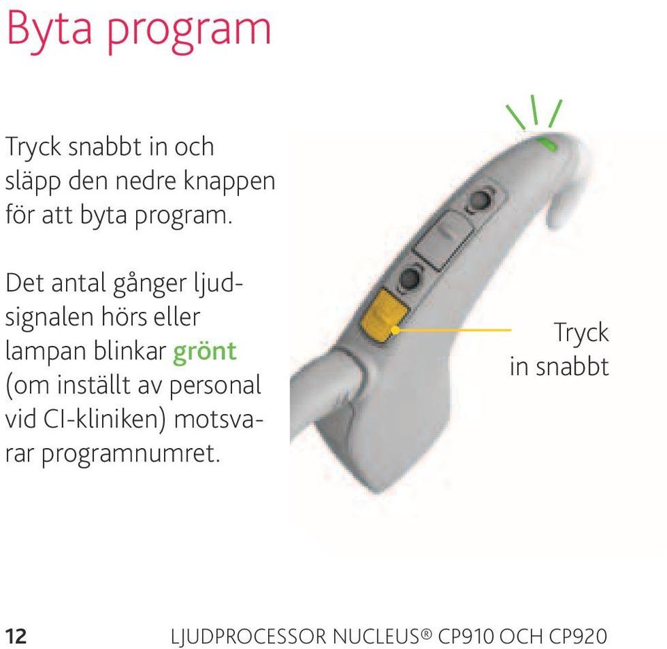 Det antal gånger ljudsignalen hörs eller lampan blinkar grönt (om