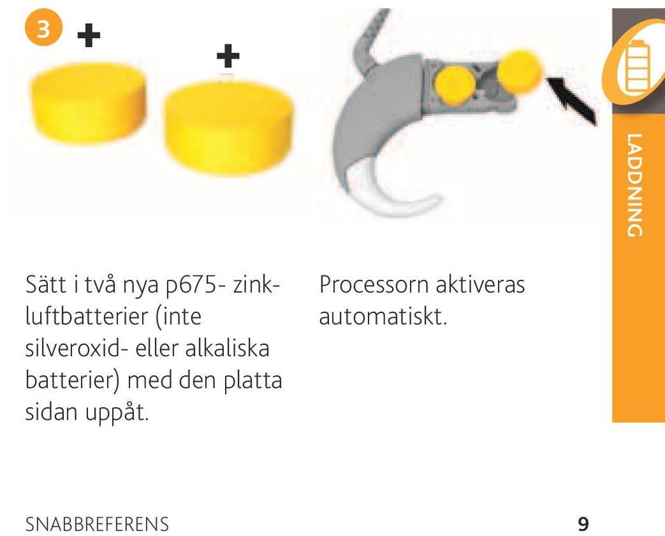 alkaliska batterier) med den platta sidan